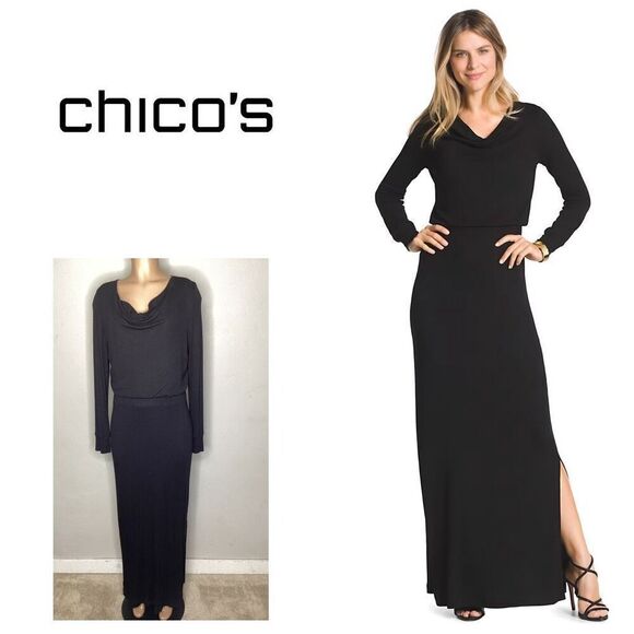 New. CHICO’S Black long sleeve maxi dress. Medium. Retails $98 - Picture 1 of 14